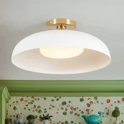 Wide Iron Dome Dimmable LED Semi Flush Ceiling Light